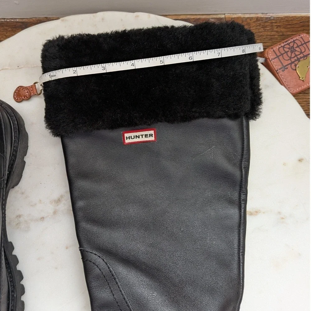 Hunter Steamboat Womens Sz 7 Black Leather Tall Boots Sheepskin Lined Waterproof